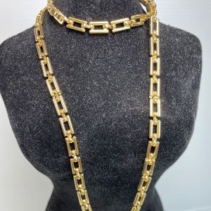 Set of 2 - Vintage by the Inch Gold Tone Square Link Necklace 16" & Bracelet